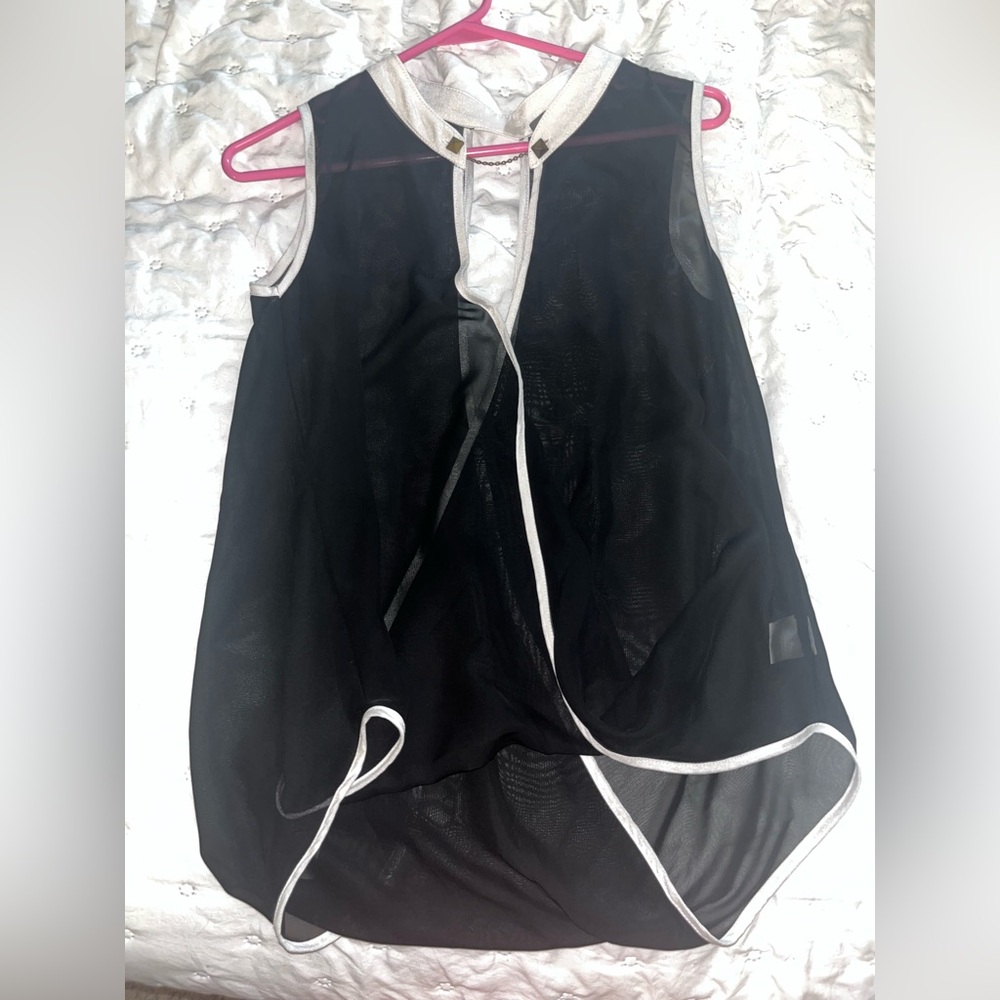 Black Sheer Sleeveless Top with White Trim